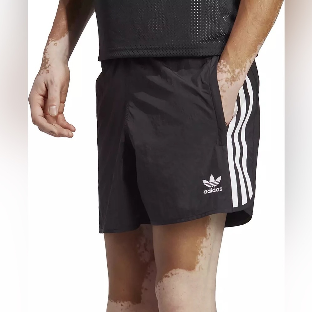 Adidas Men's Black Athletic Shorts with White Stripes
